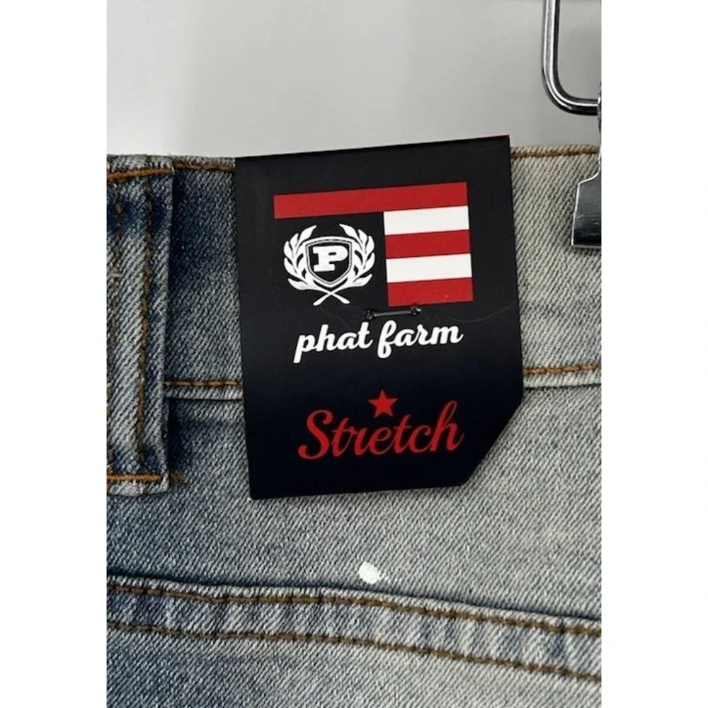 Phat Farm Stretch Denim Light Washed Distressed Jean Shorts Blue 42 NWT